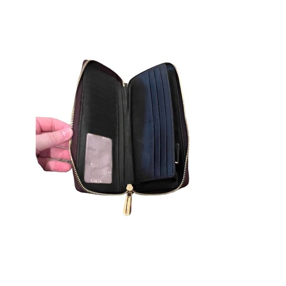 Michael Kors Brown Black Leather MK Print Full Zip Wallet Wristlet Card Holder - Picture 4 of 9